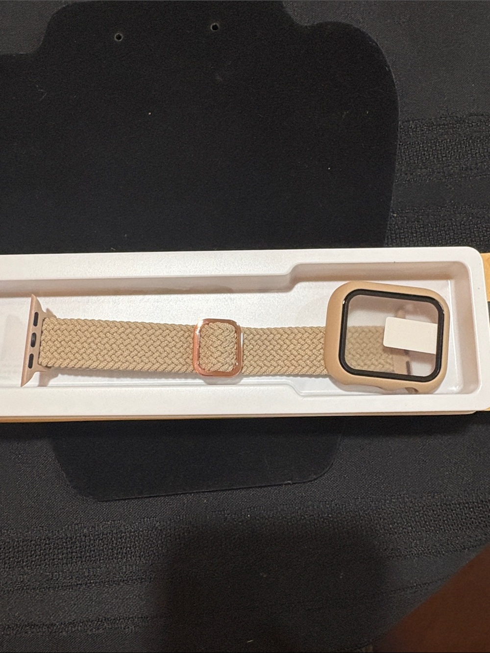 Beige Braided Solo Loop Apple Watch Band with Rose Gold Buckle